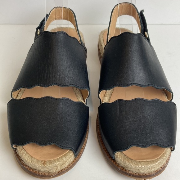Anthropologie | Black Mollie Scalloped Sandals 37 Slingback Espadrilles Vacation - Picture 6 of 16